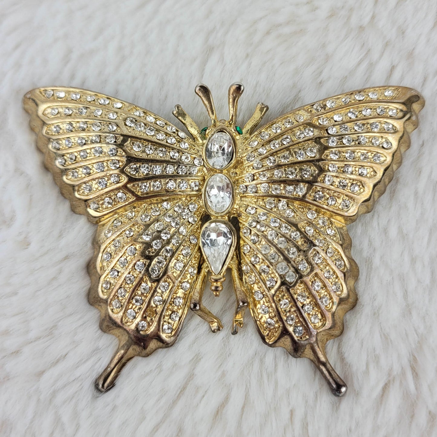 1960's Gold Tone Metal and Clear Rhinestone Butterfly Pin