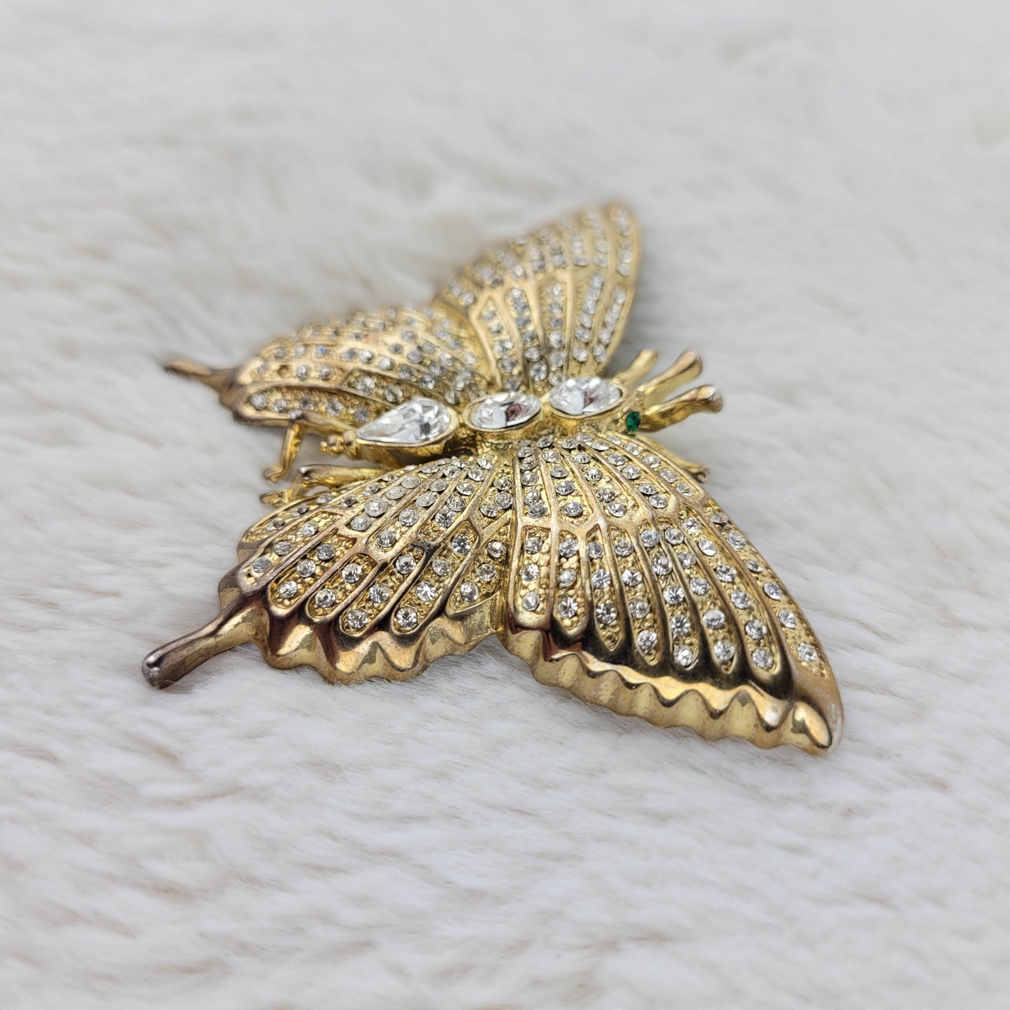 1960's Gold Tone Metal and Clear Rhinestone Butterfly Pin