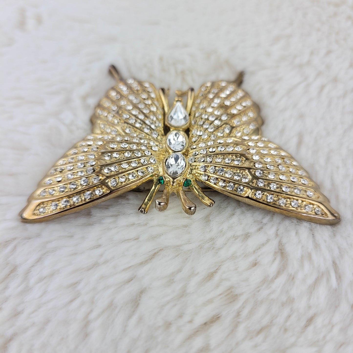 1960's Gold Tone Metal and Clear Rhinestone Butterfly Pin