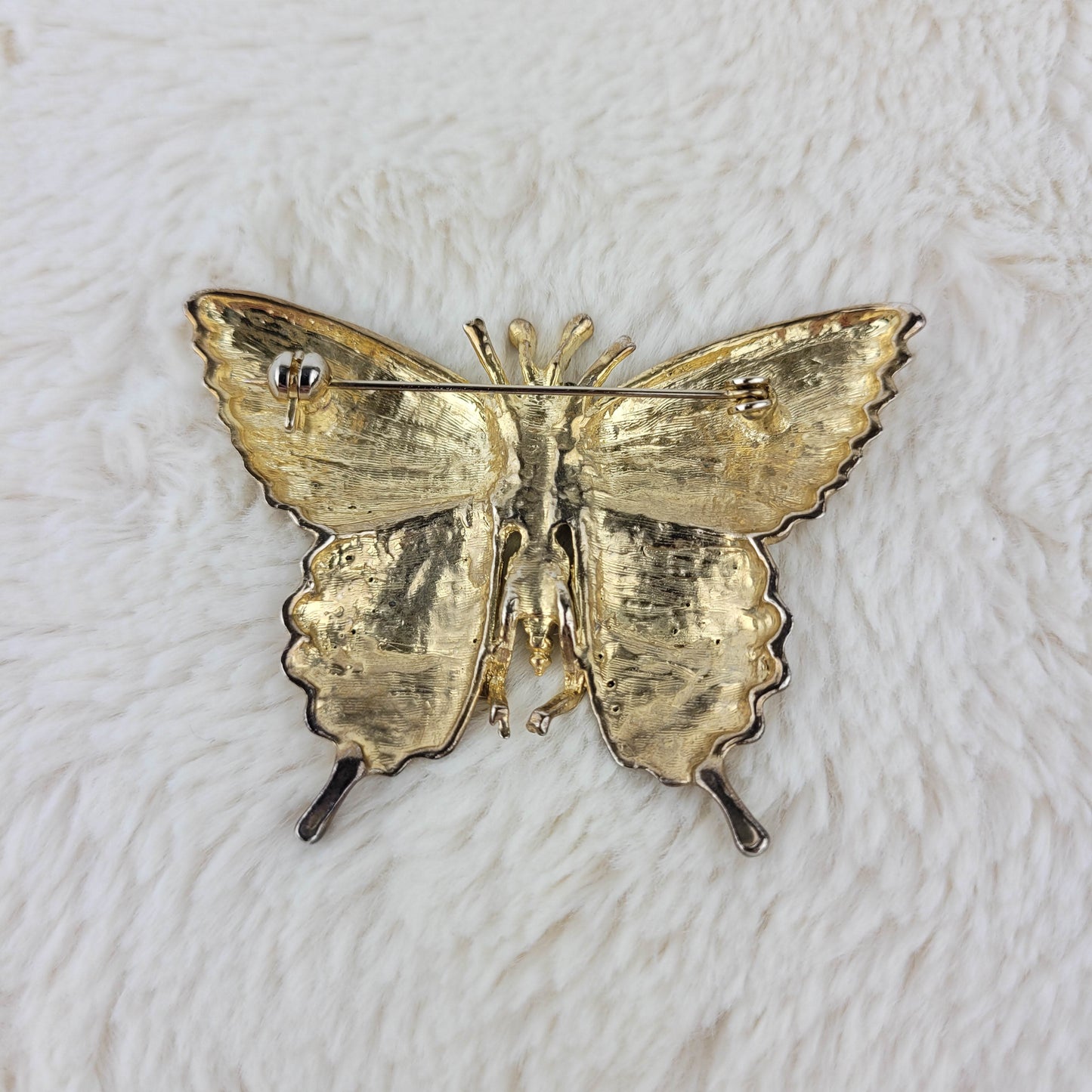 1960's Gold Tone Metal and Clear Rhinestone Butterfly Pin