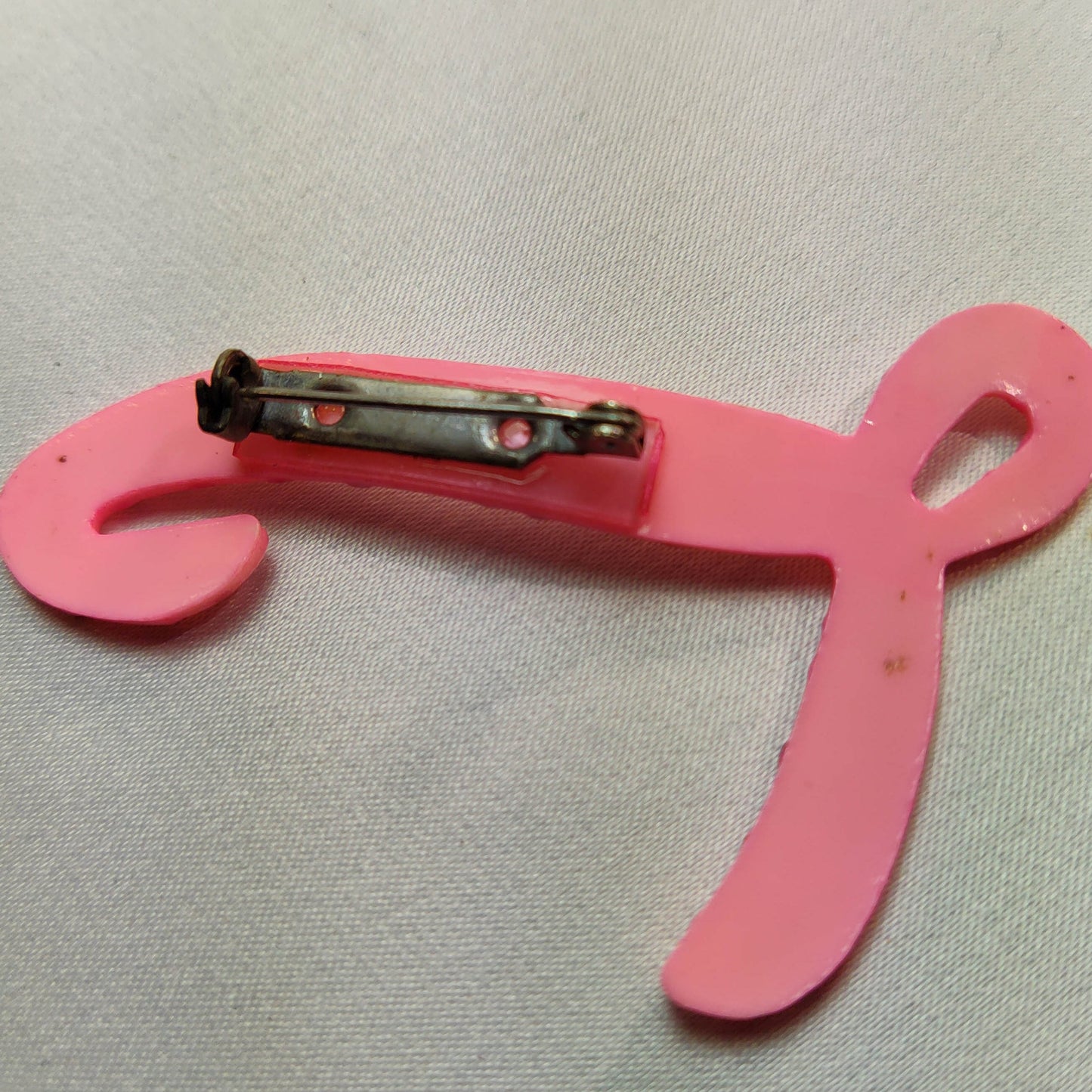 1950's Vintage Pink Lucite "L" Shaped Pin with Black Polka Dots