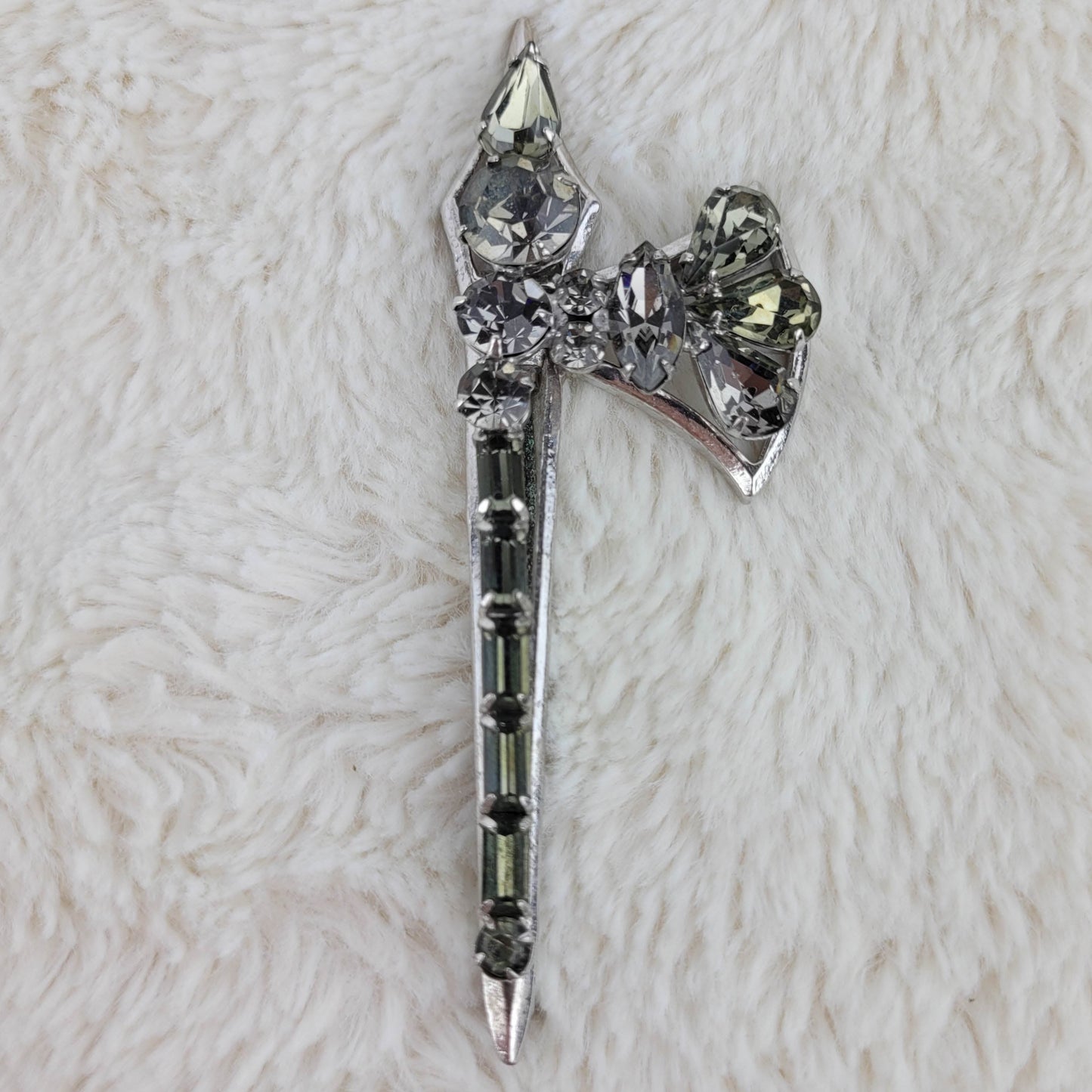 1950's Gray Rhinestone Axe Pin