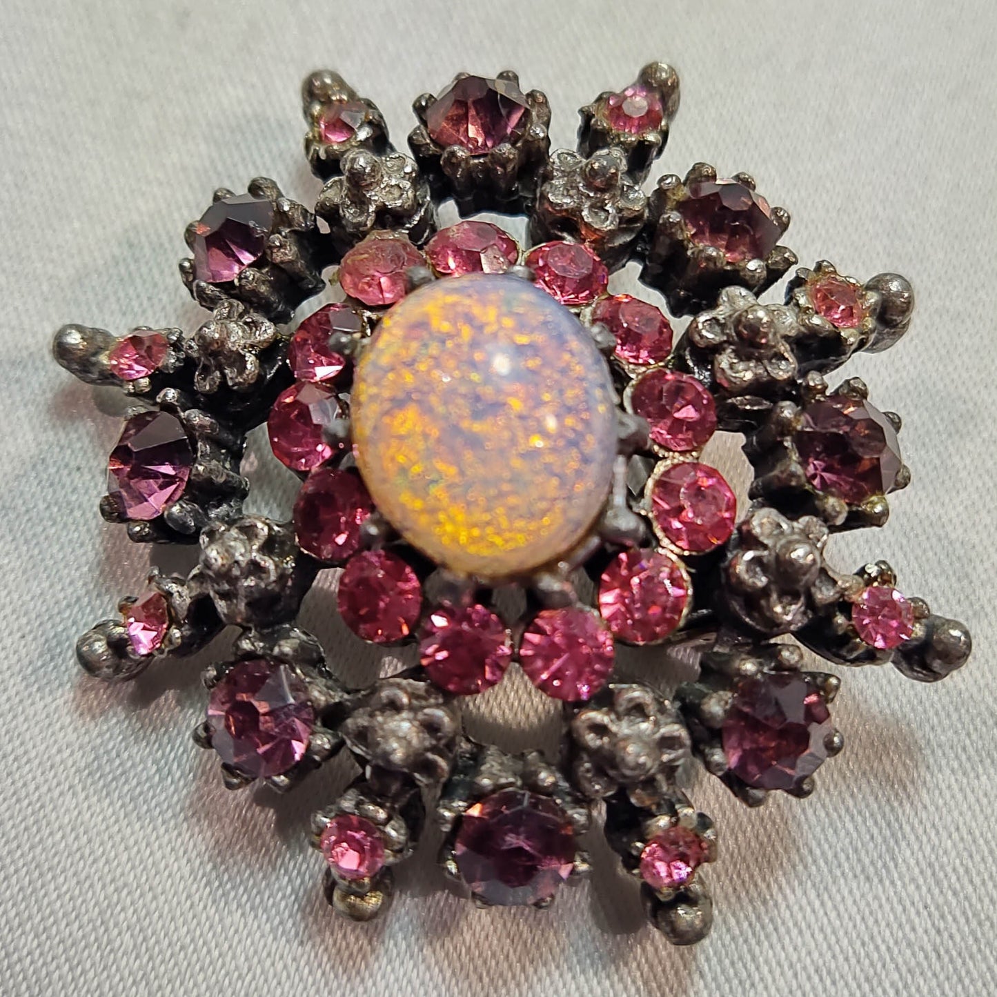 1950's Pink and Plumb Rhinestones with a Fire Opal by Coro