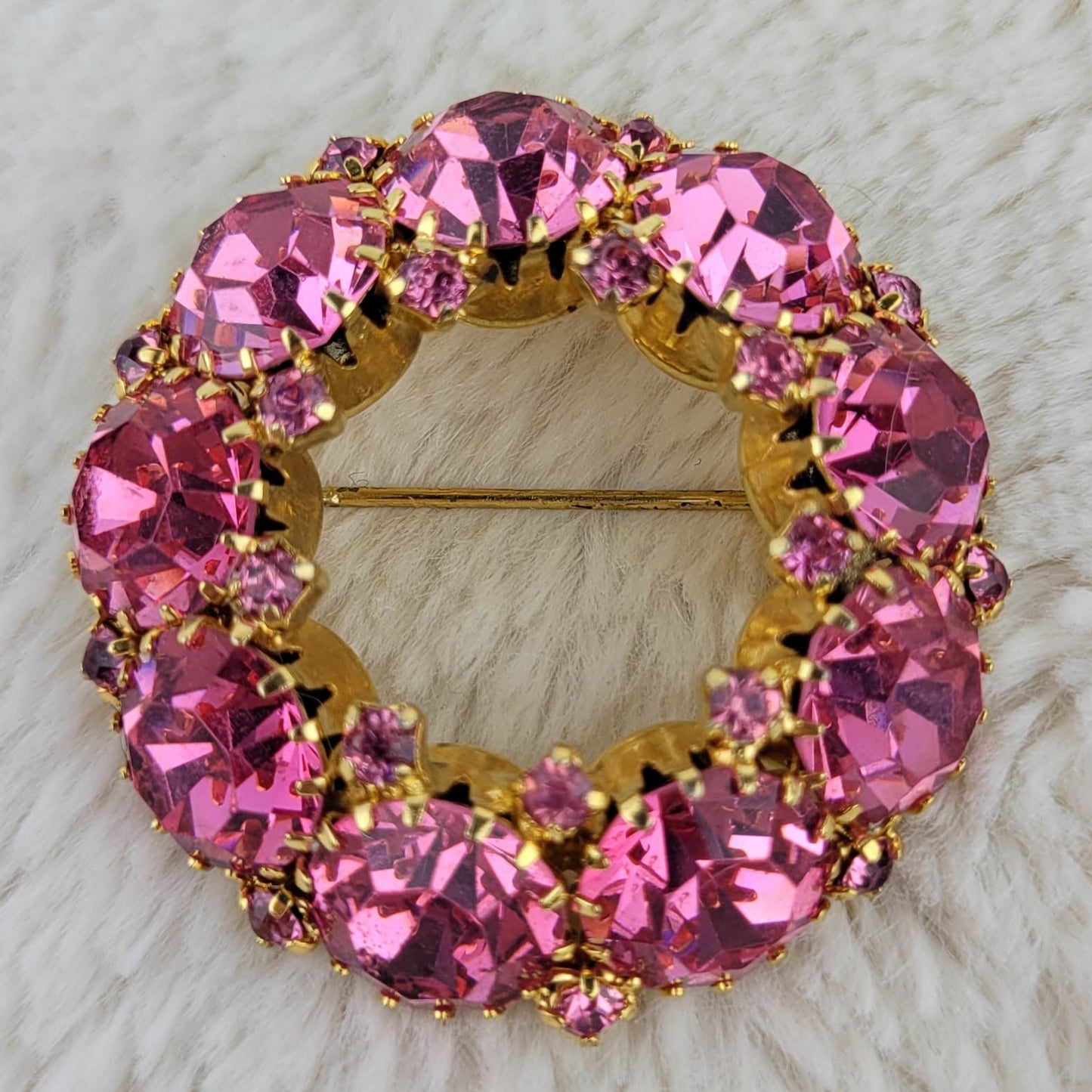 1950's Pink Rhinestone Circular Pin