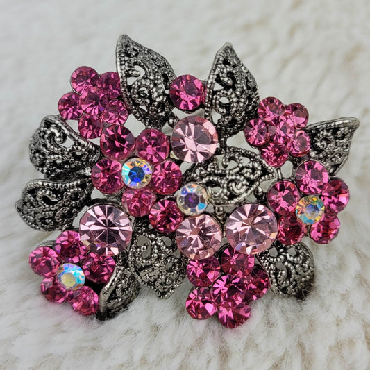 1960's Vintage Aurora Borealis and Pink Rhinestone Flower Brooch