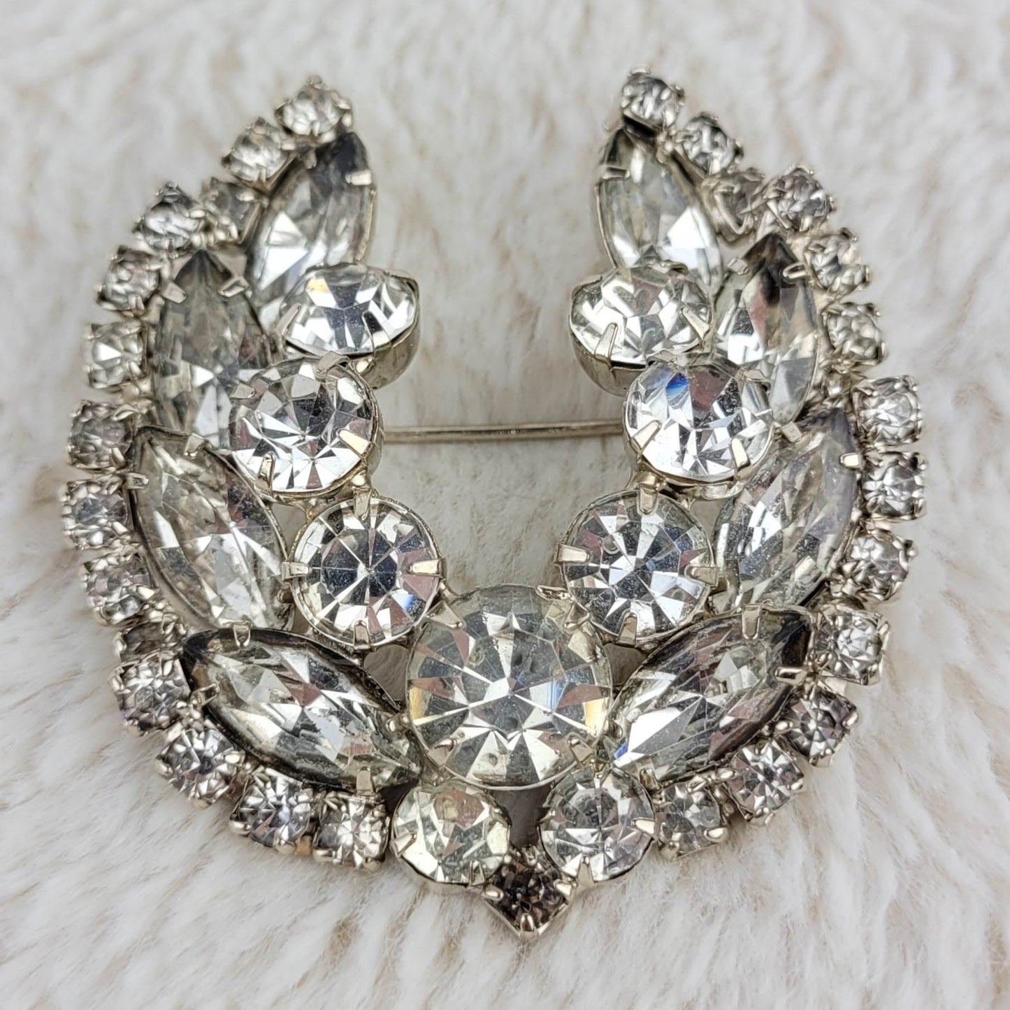 1950's Clear Rhinestone Horseshoe Shaped Pin