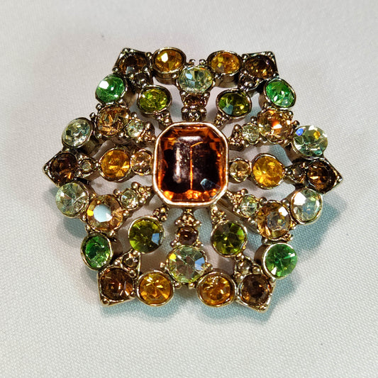 1960's Vintage Multi-Colored Rhinestone 5 Sided Pin