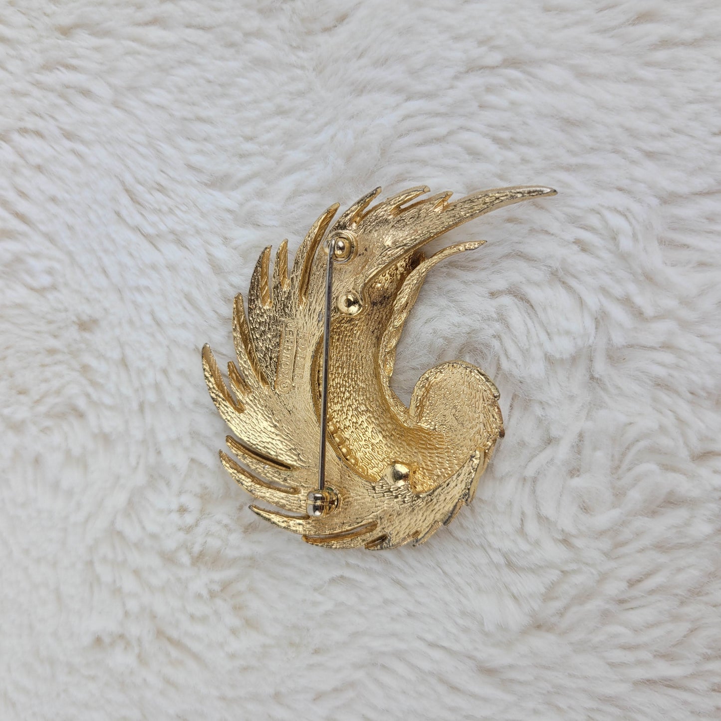 1950's Gold Tone Metal Swirl Pin with Real Pearl Signed by Boucher