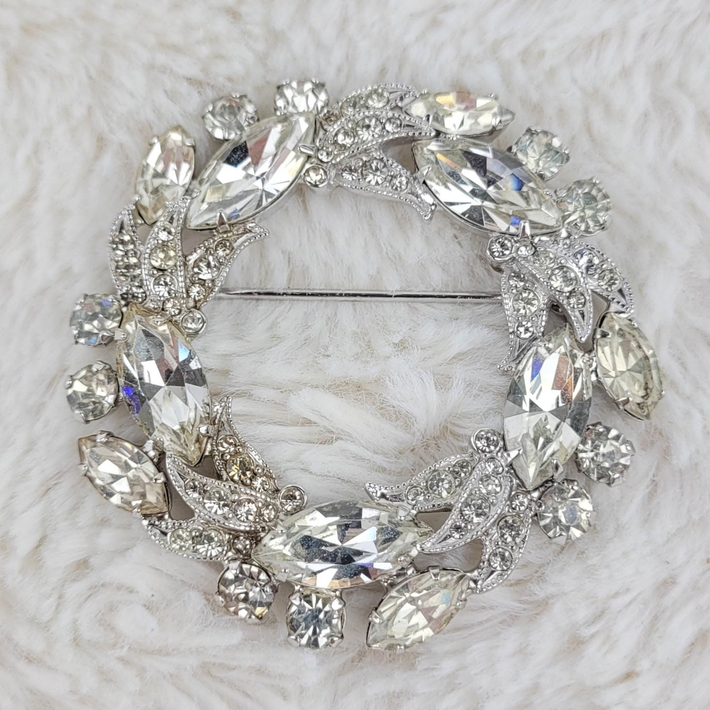 1950's Clear Ice Rhinestone Circular Pin by Eisenberg