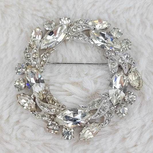 1950's Vintage Clear Ice Rhinestone Circular Pin by Eisenberg