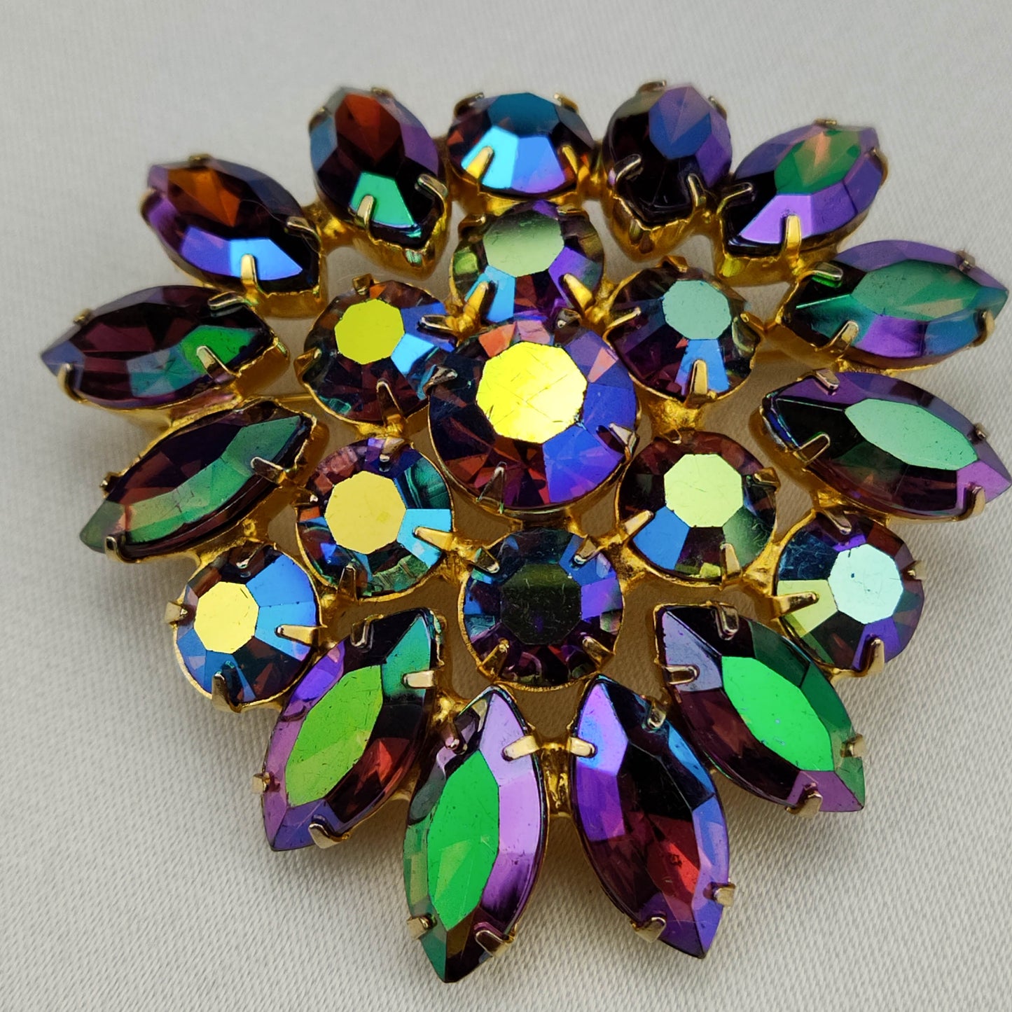 1950's Purple and Blue Aurora Borealis Rhinestone Brooch