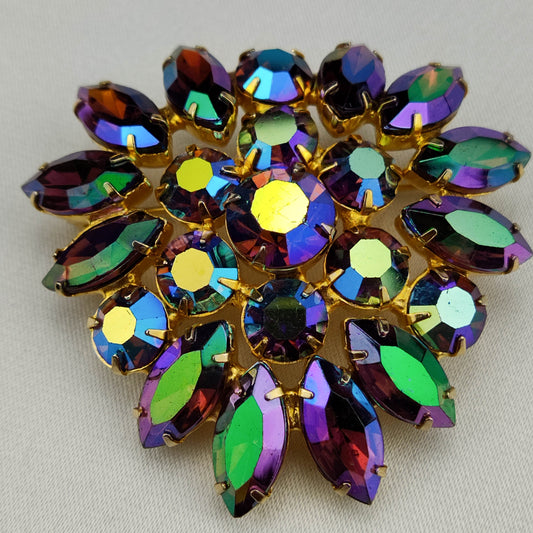 1950's Vintage Purple and Blue Aurora Borealis Rhinestone Brooch