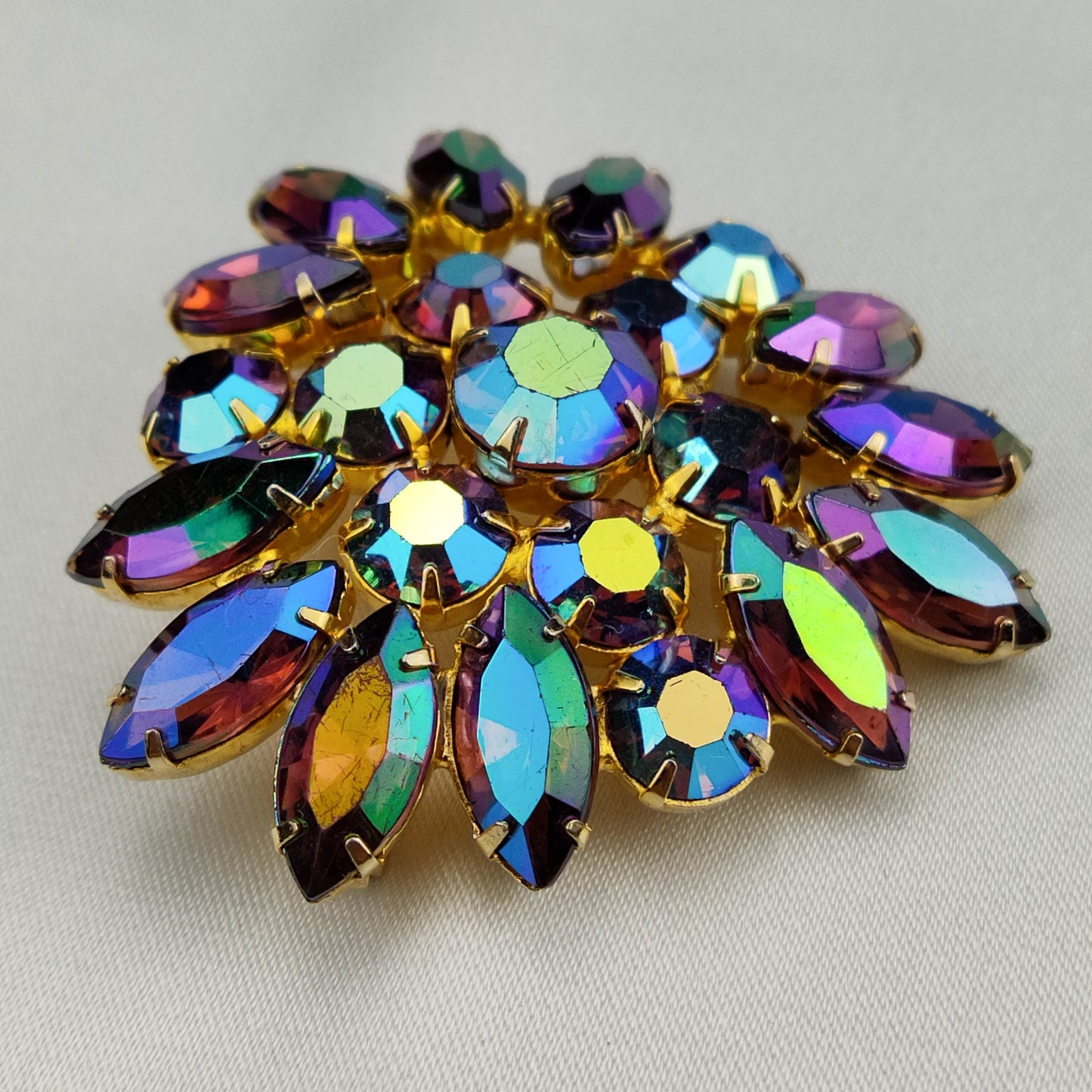 1950's Purple and Blue Aurora Borealis Rhinestone Brooch