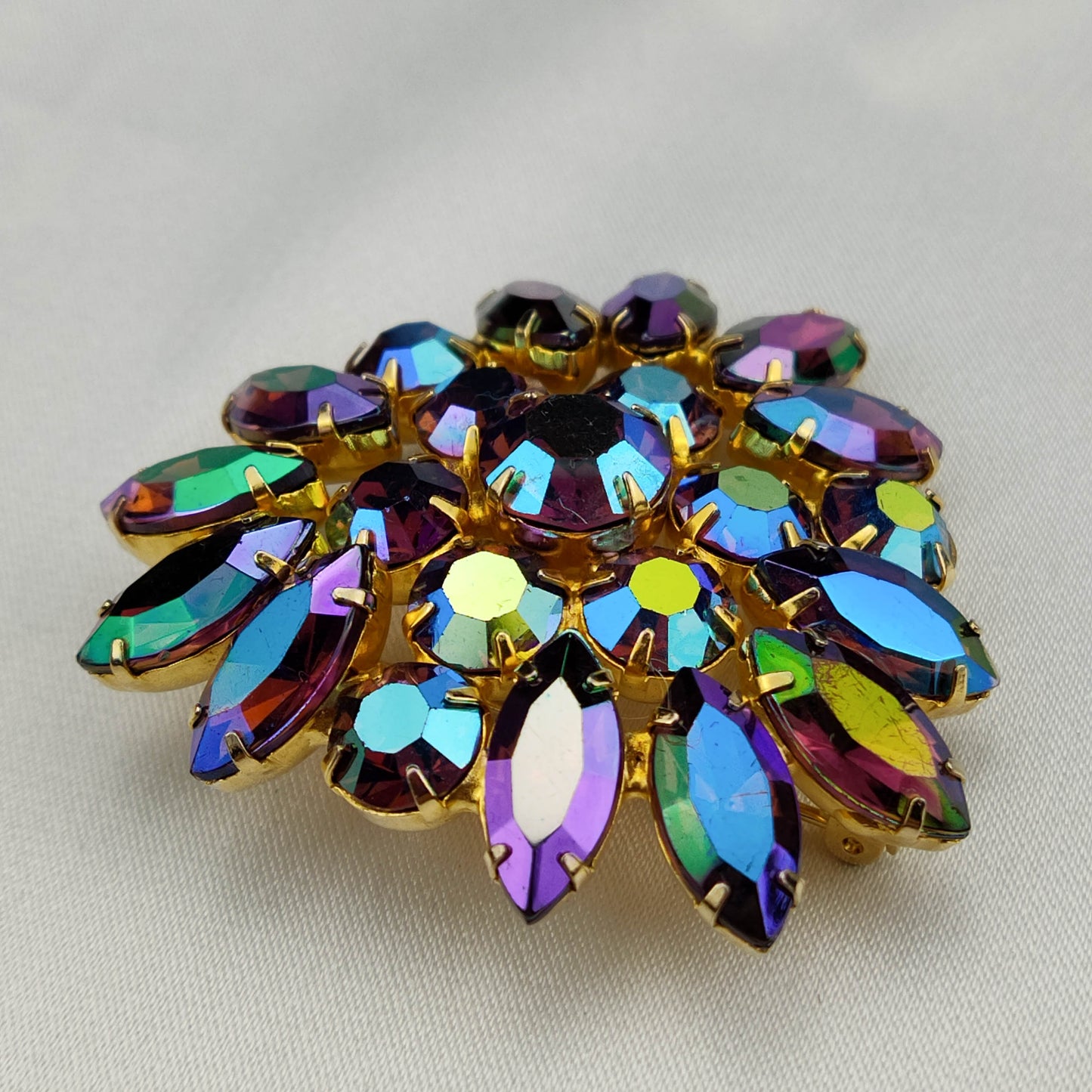 1950's Purple and Blue Aurora Borealis Rhinestone Brooch