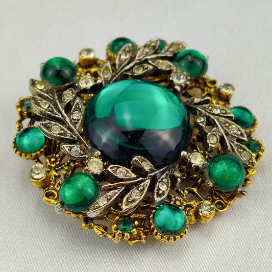 1950's Vintage Green Rhinestone Circular Pin by ART