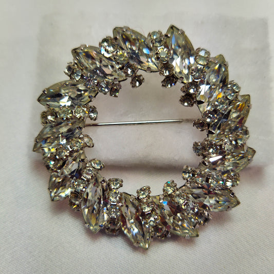 1950's Vintage Circular Clear Rhinestone Wreath Brooch