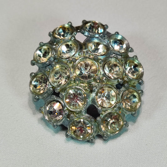 1950's Vintage Silver Tone Metal and Rhinestone Circular Pin