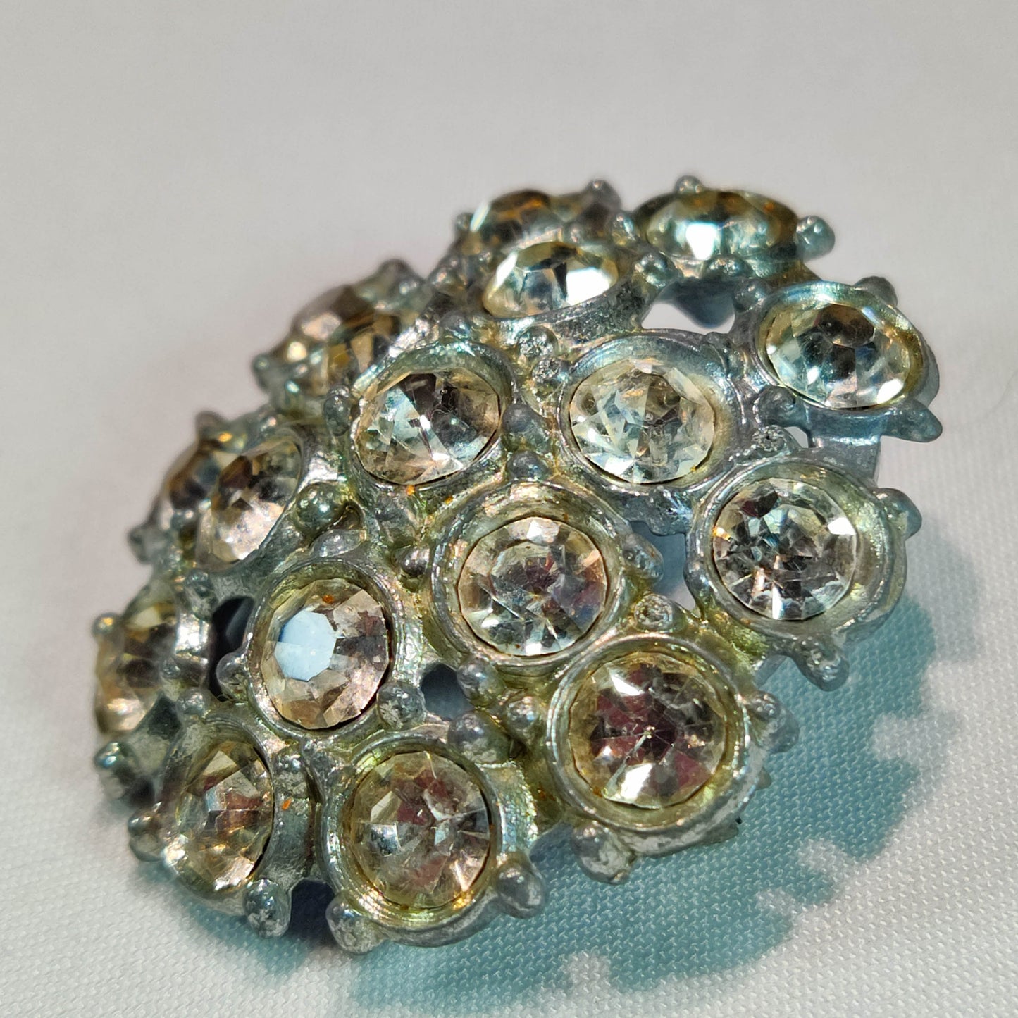 1950's Silver Tone Metal and Rhinestone Circular Pin