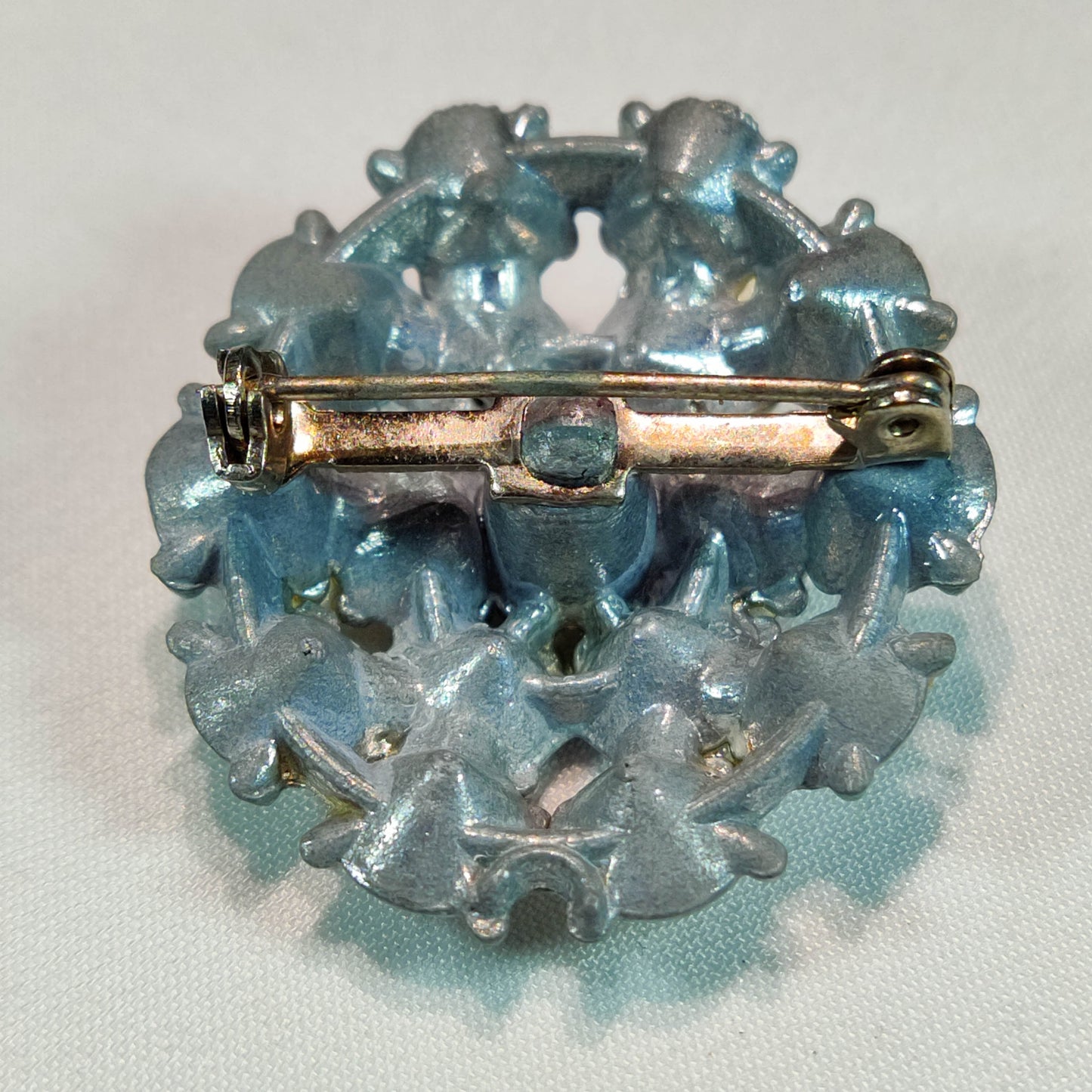 1950's Silver Tone Metal and Rhinestone Circular Pin