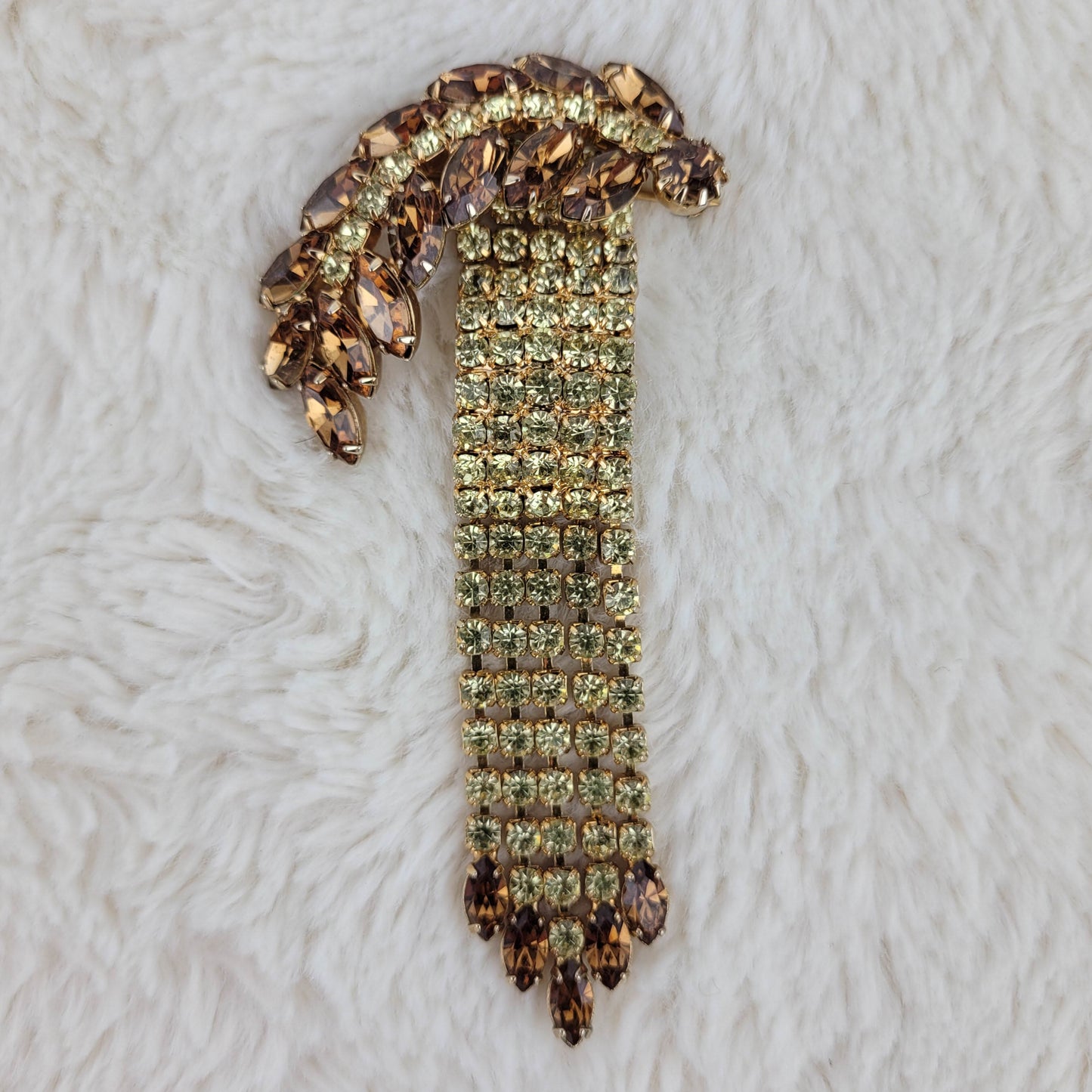 1950's Brilliant Yellow and Amber Rhinestone Waterfall Dangle Pin