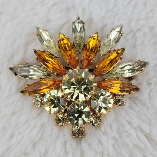 1950s Vintage Yellow and Bronze Rhinestone Spray Pin