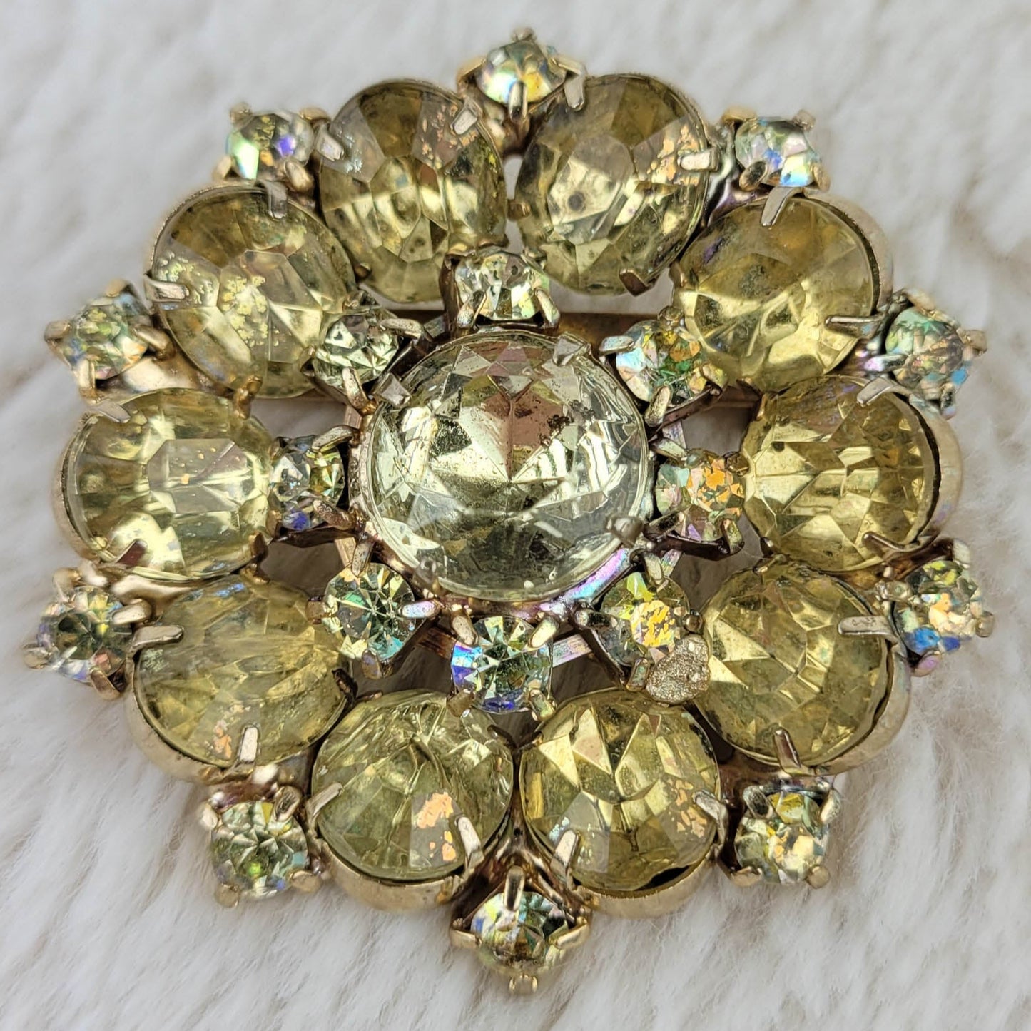 1950's Yellow Rhinestone Circular Star Pin