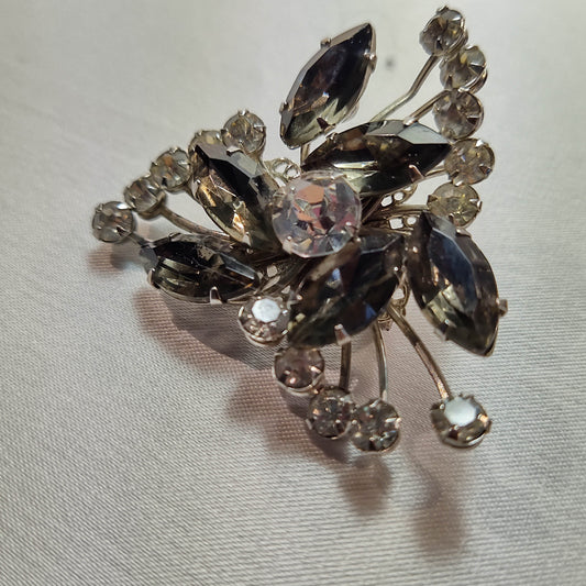 1950's Vintage Clear and Smokey Gray Rhinestone Spray Pin