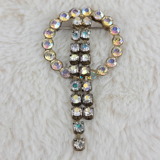 1950's Vintage Aurora Borealis Rhinestone Dangle Pin