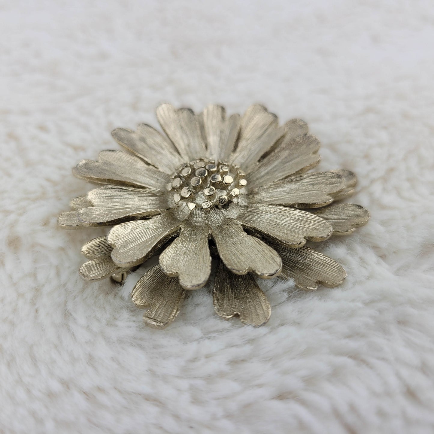 1960's Gold Tone Metal Flower Circular Pin by BSK