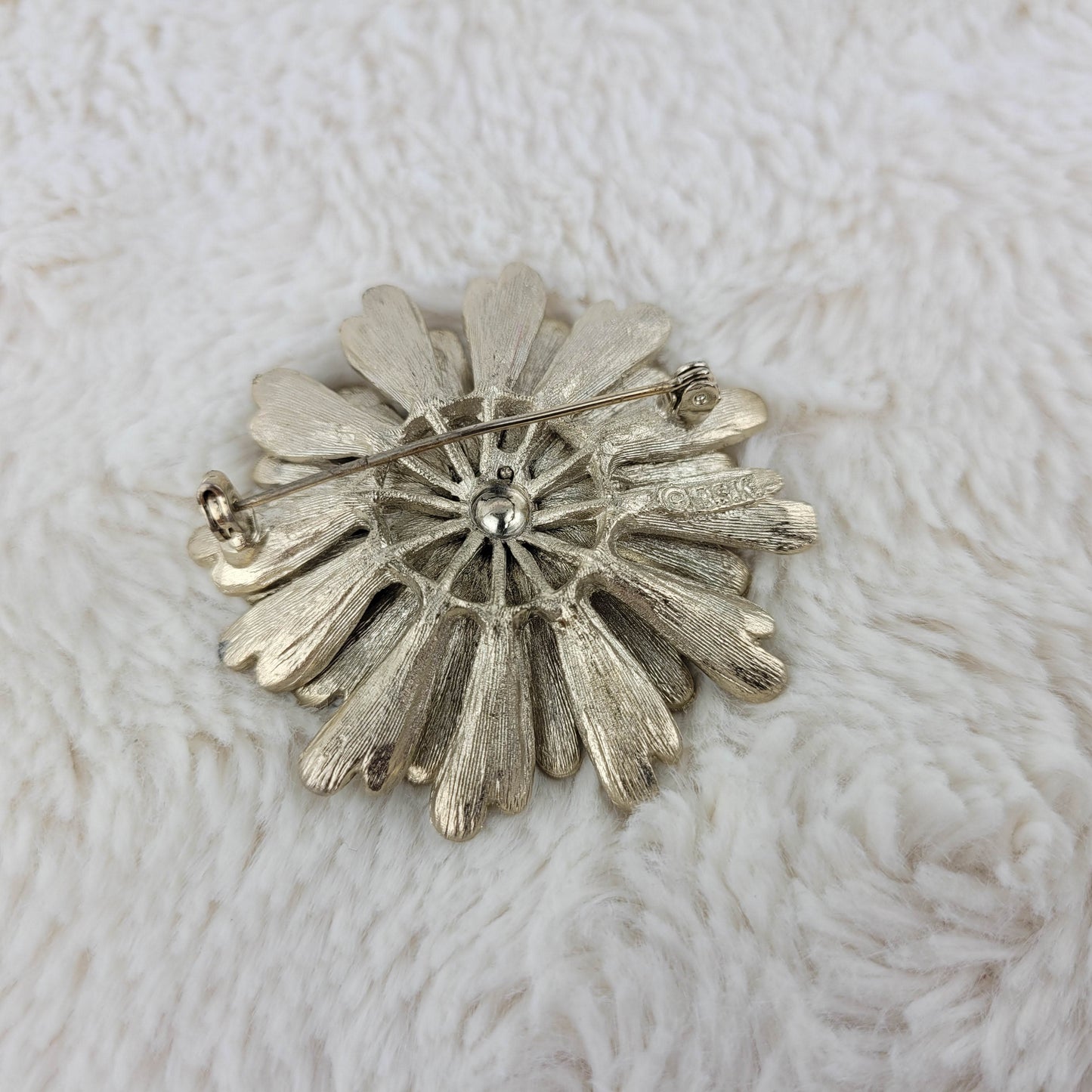 1960's Gold Tone Metal Flower Circular Pin by BSK