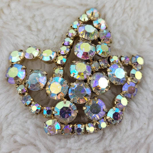 1950s Vintage Aurora Borealis Rhinestone Maple Leaf Brooch