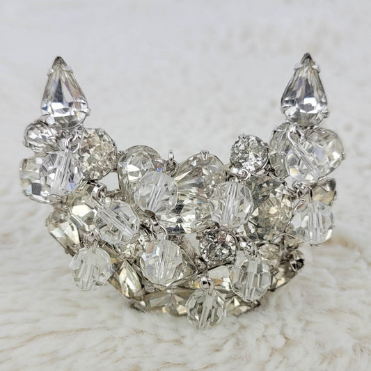 1950's Vintage Rhinestone and Glass Bead Crescent Cluster Pin by Kramer