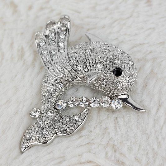 1950's Vintage Clear Rhinestone Dolphin Pin