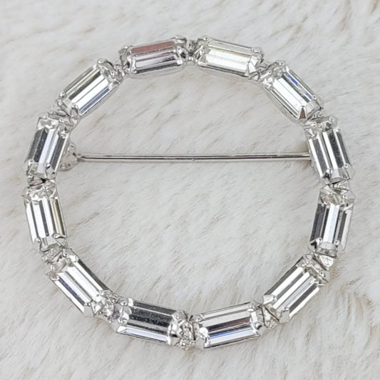 1950's Vintage Clear Rhinestone Baguette Circular Pin