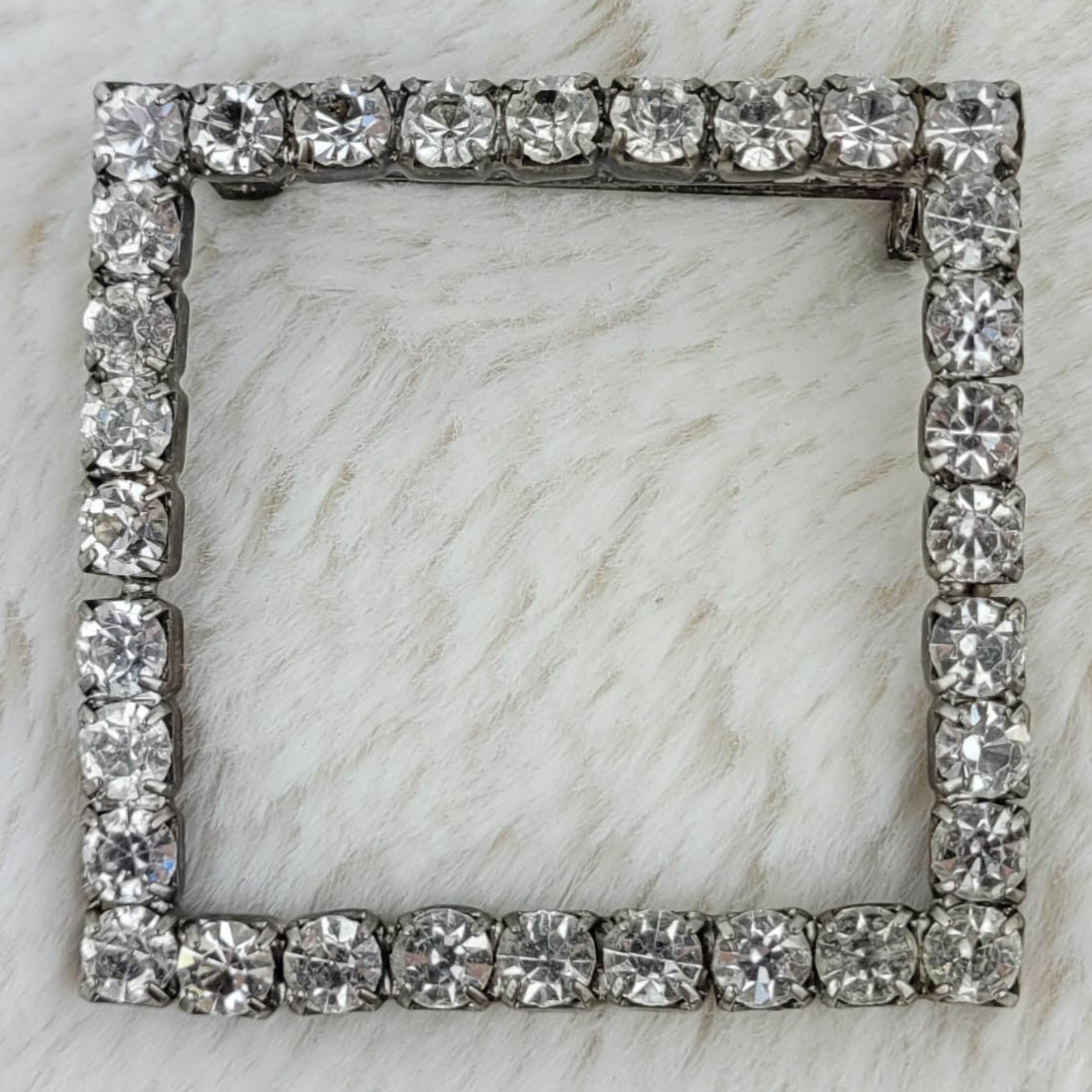 1950's Clear Rhinestone Square Open Pin
