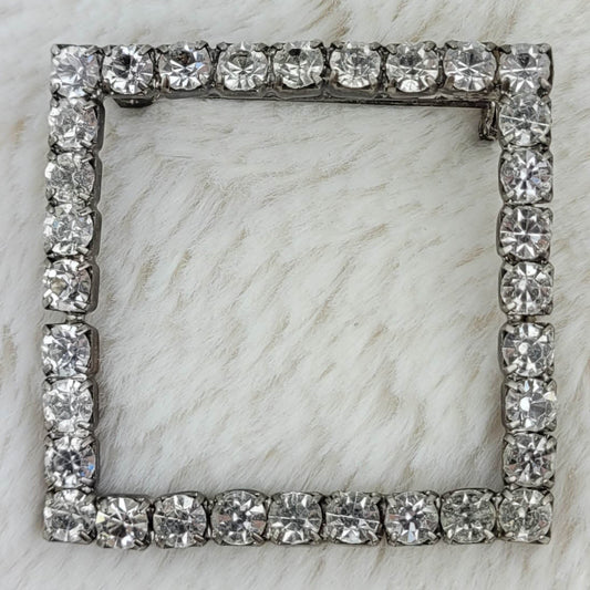 1950's Vintage Clear Rhinestone Square Open Pin