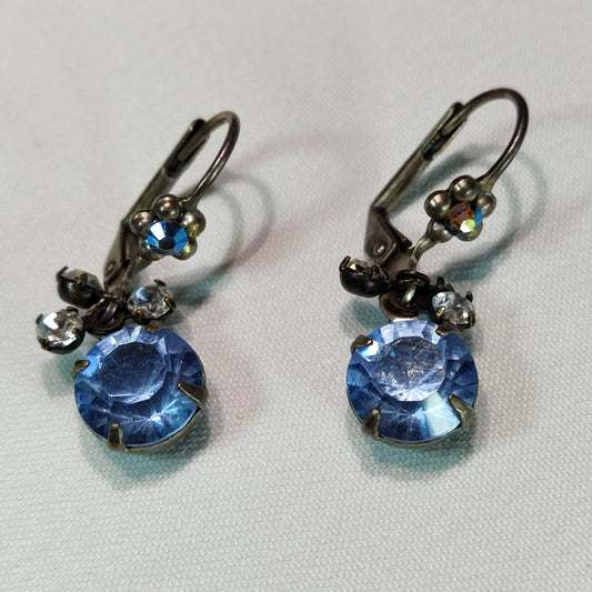 1950's Vintage Big Blue Rhinestone Dangle Hook Earrings