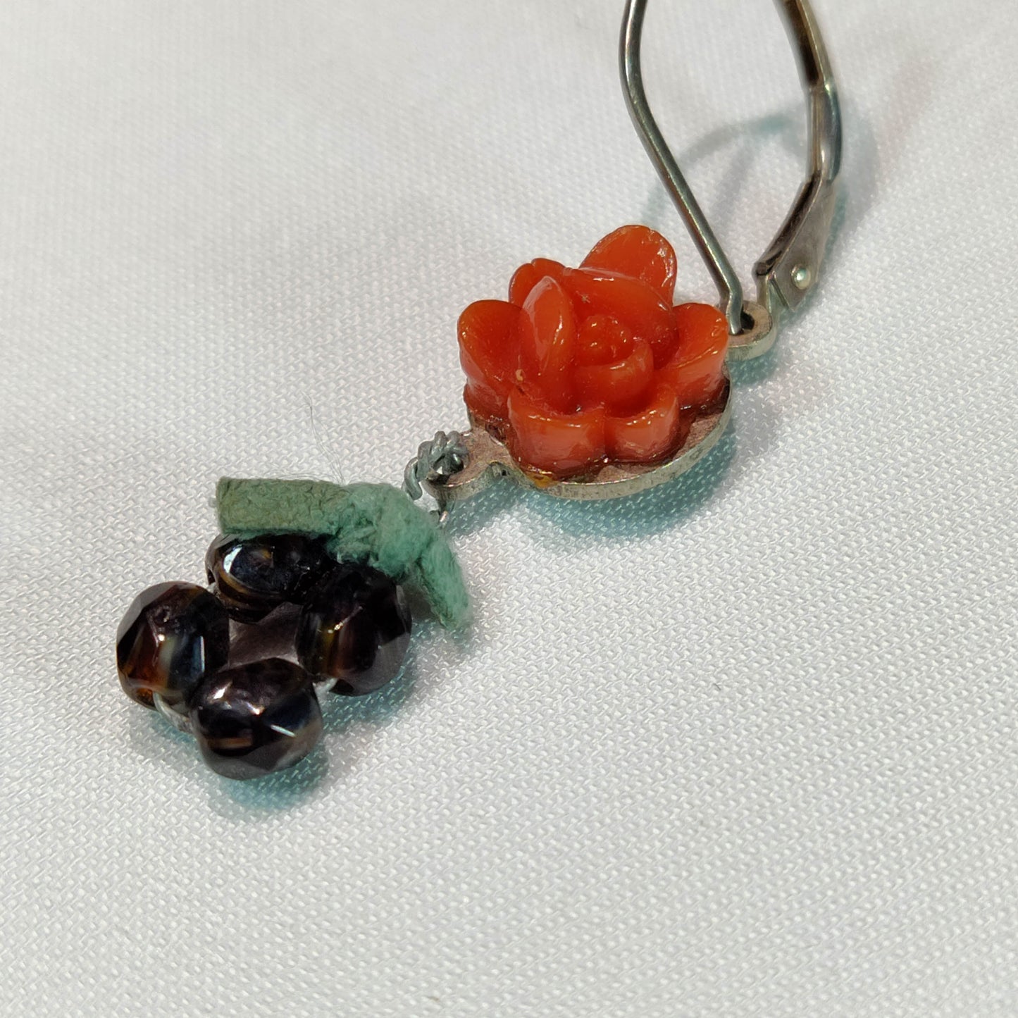 1930's Orange Bakelite Flower Dangle Hook Earrings