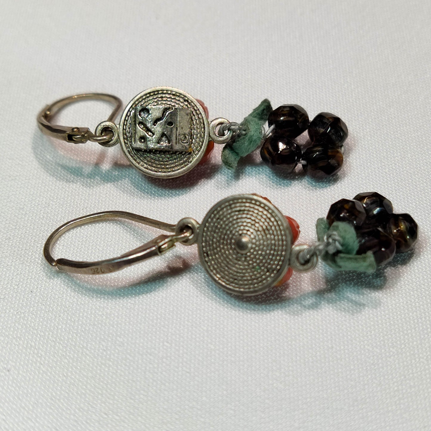1930's Orange Bakelite Flower Dangle Hook Earrings