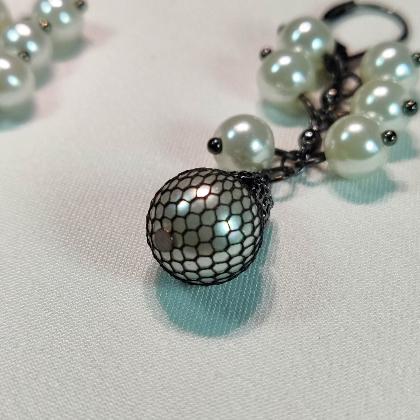 1970's Netted Pearl Bead Dangle Hook Earrings