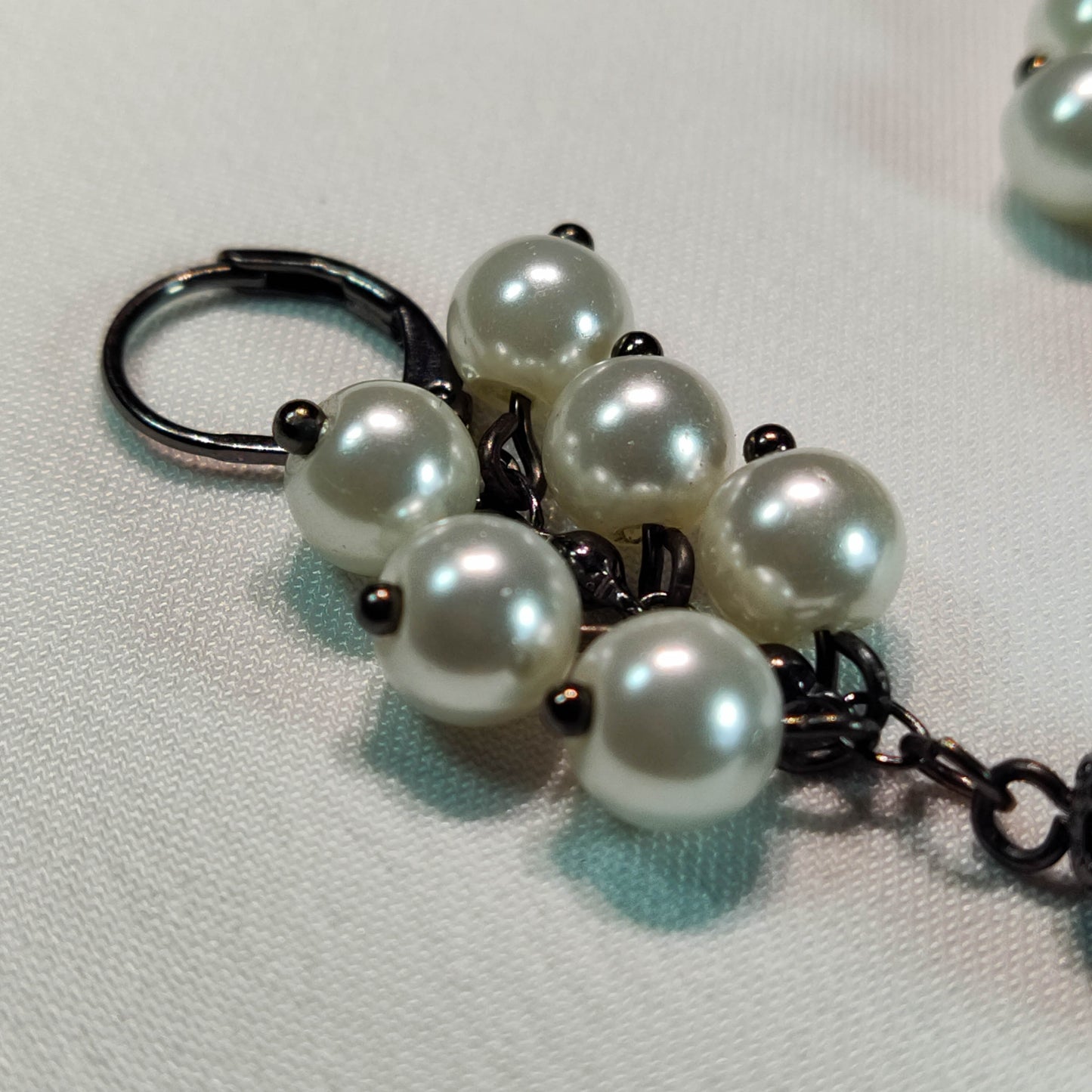 1970's Netted Pearl Bead Dangle Hook Earrings