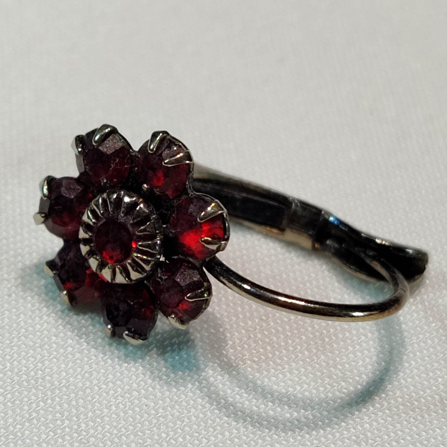 1960's Small Red Rhinestone Flower Hook Earrings