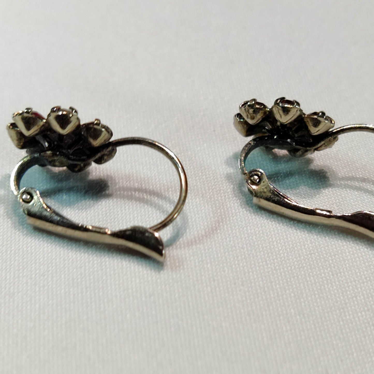 1960's Small Red Rhinestone Flower Hook Earrings