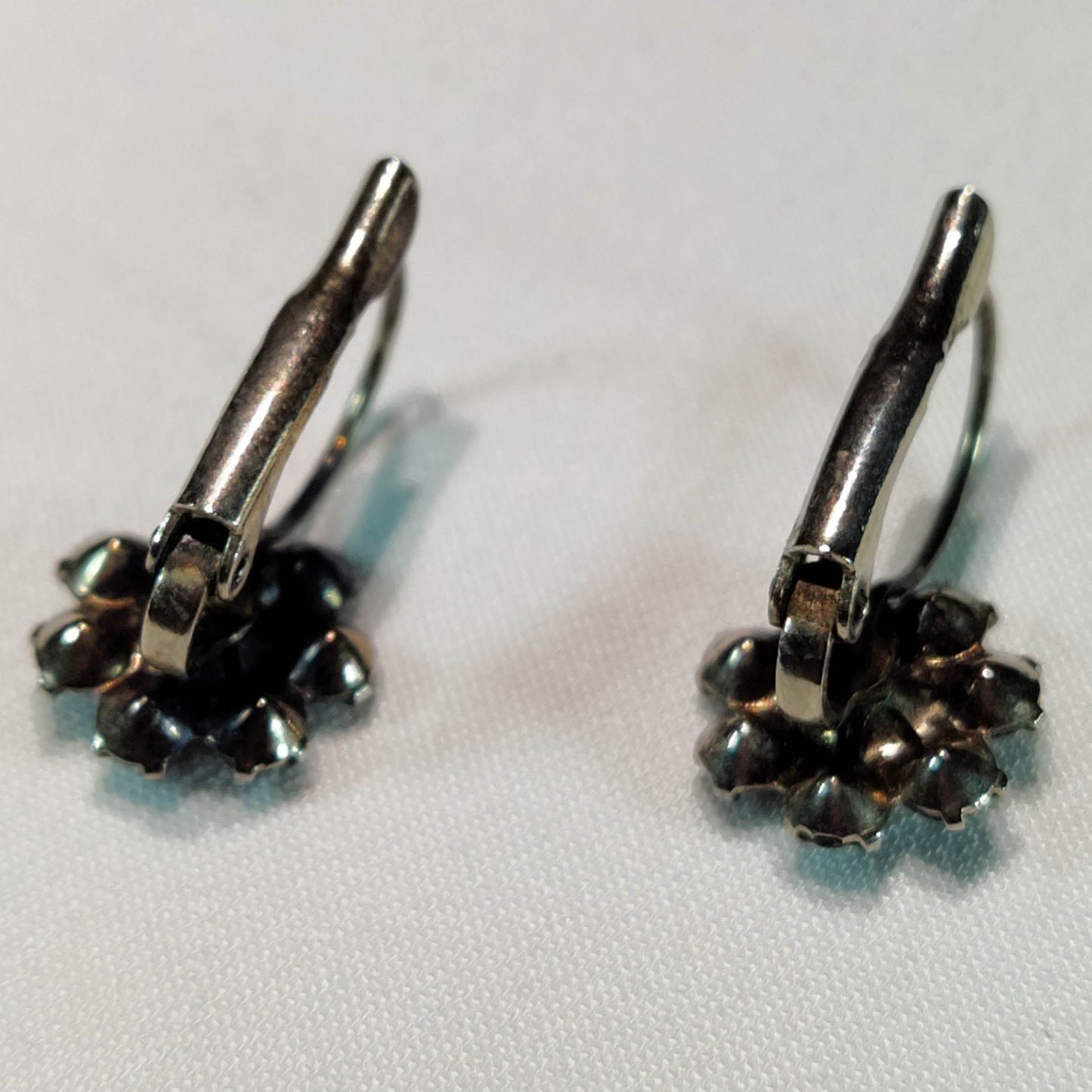 1960's Small Red Rhinestone Flower Hook Earrings