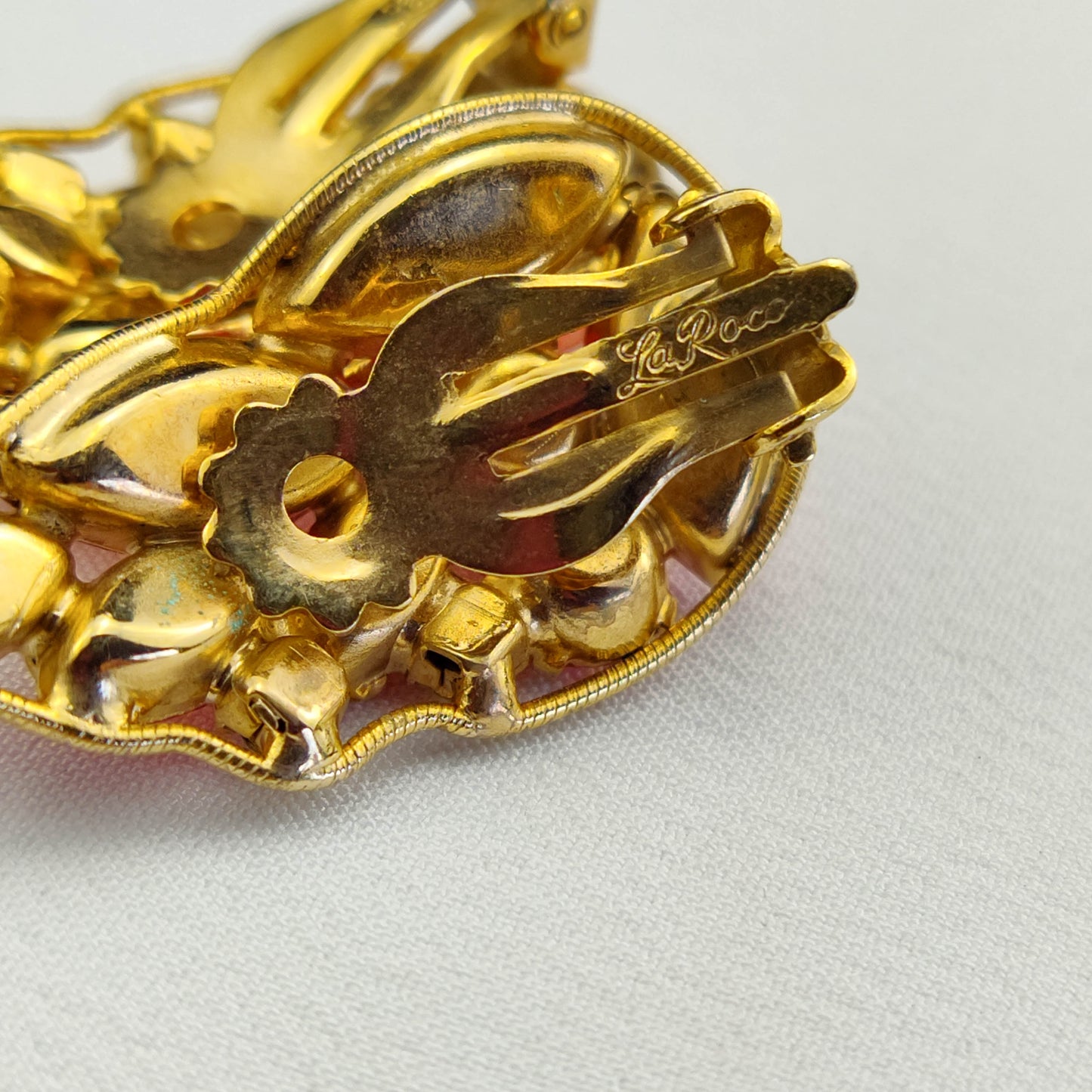 1950's Vintage Red Orange Rhinestone Clip Earrings by LaRoca