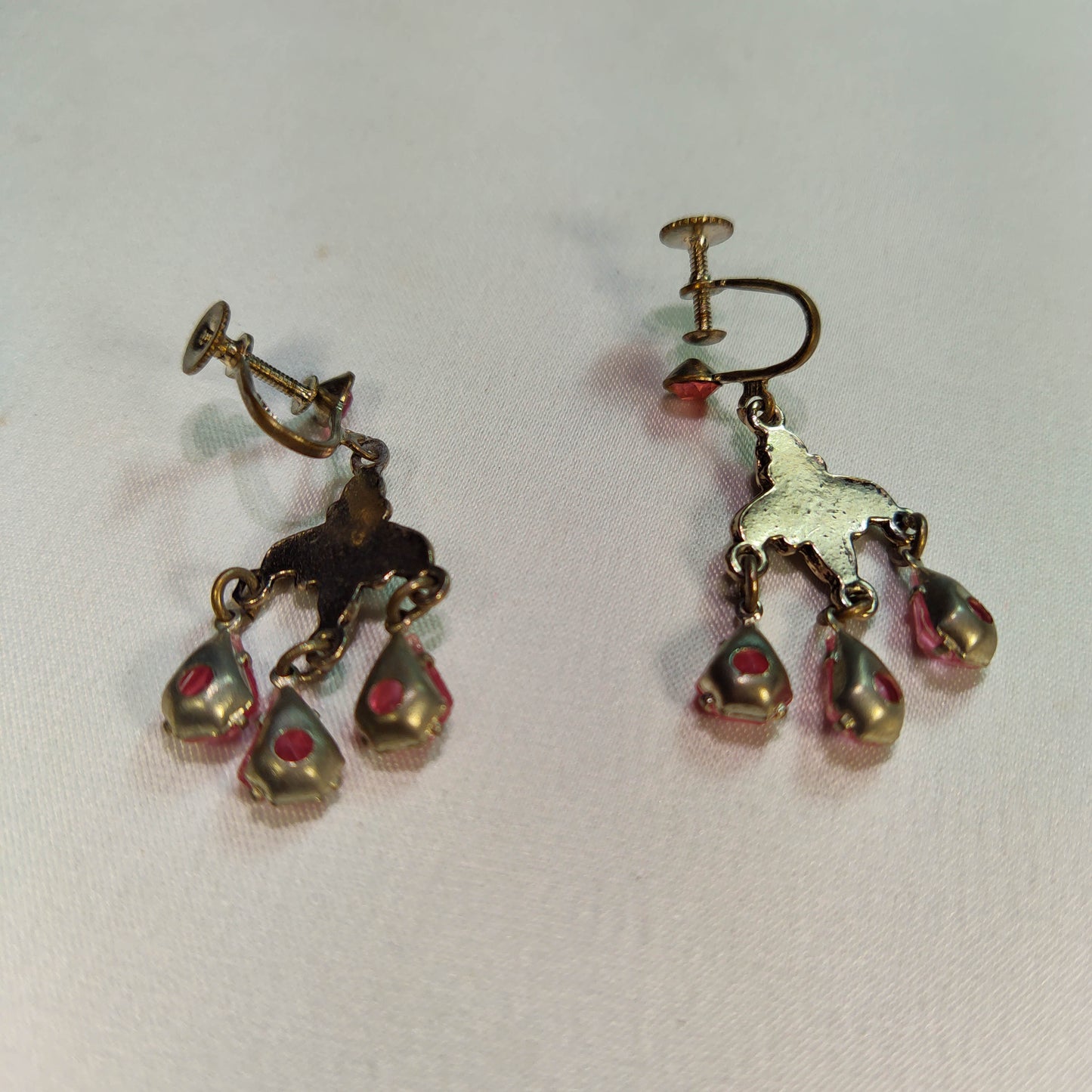 1980's Plumb Rhinestone Open Back Dangle Screwback Earrings
