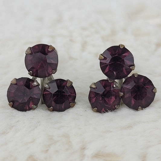 1950's Vintage Triple Purple Rhinestone Screwback Earrings