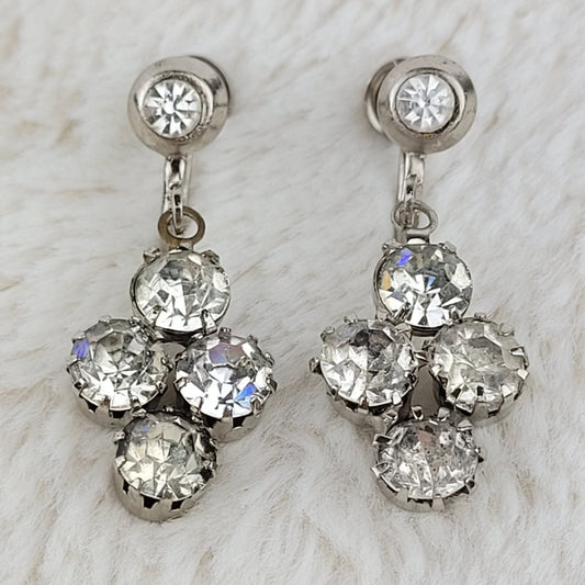 1950's Vintage Clear Rhinestone Dangle Screwback Earrings