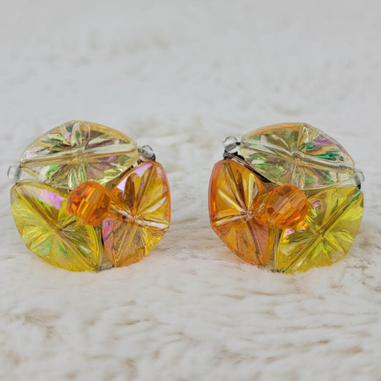 1950's Vintage White and Orange Bead Clip Earrings from West Germany