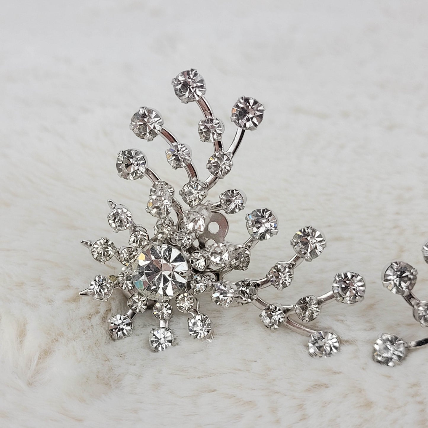 1970's Clear Rhinestones Full Spray Clip Earrings